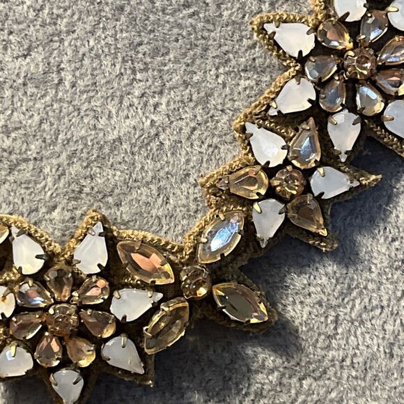 Vintage Suede Backed Prong Set Glass Stone Pink White Floral Necklace - Picture 7 of 13